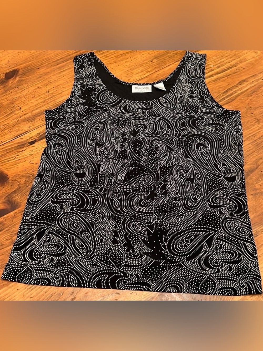 Chico's Travelers Collection Black & White Paisley Dot Tank Top